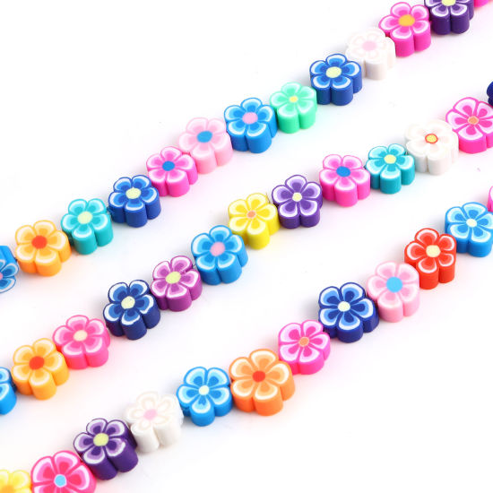 Image de Perles en Pâte Polymère Fleur du Prunier Couleur au Hasard 11mm x 11mm - 8mm x 8mm, Taille de Trou: 1.6mm, 36.5cm - 36cm long, 1 Enfilade (Env. 40 PCs/Enfilade)