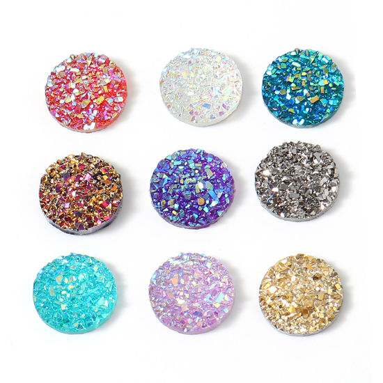 Image de Cabochons d'Embellissement en Résine Druzy Rond Couleur au Hasard 12mm Dia, 50 Pcs