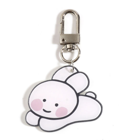 Image de Porte-Clés en Alliage de Zinc+Acrylique Crème Lapin 8cm x 4.6cm, 1 Pièce