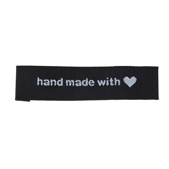 テリレン 織りネームDIY スクラップブッキング クラフト 長方形 黒 ハートパターン " Hand Made With Love" 60mm x 15mm、 50 個 の画像