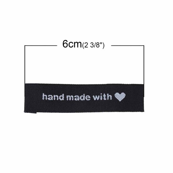 テリレン 織りネームDIY スクラップブッキング クラフト 長方形 黒 ハートパターン " Hand Made With Love" 60mm x 15mm、 50 個 の画像
