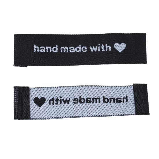 テリレン 織りネームDIY スクラップブッキング クラフト 長方形 黒 ハートパターン " Hand Made With Love" 60mm x 15mm、 50 個 の画像