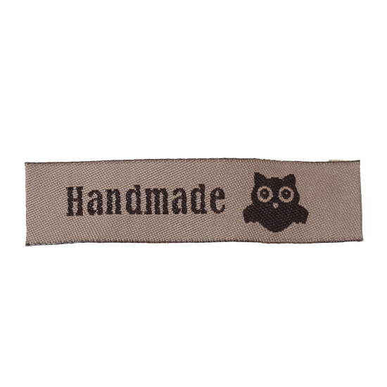 テリレン 織りネームDIY スクラップブッキング クラフト 長方形 ライトコーヒー フクロウパターン " Hand Made" 60mm x 15mm、 50 個 の画像
