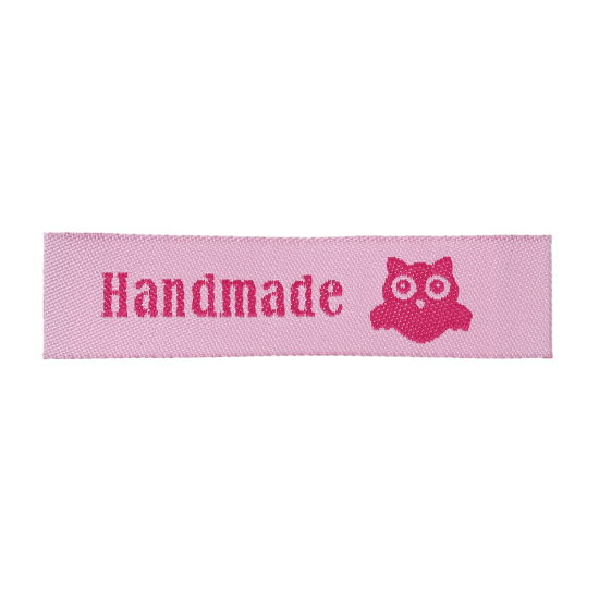 テリレン 織りネームDIY スクラップブッキング クラフト 長方形 ピンク フクロウパターン " Hand Made" 60mm x 15mm、 50 個 の画像