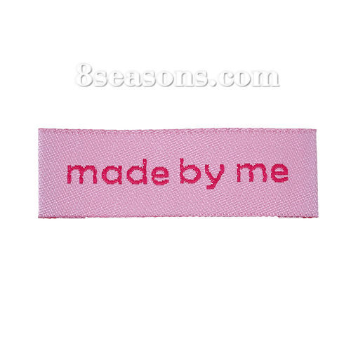 テリレン 織りネームDIY スクラップブッキング クラフト 長方形 ピンク " made by me" 45mm x 15mm、 50 個 の画像