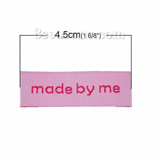 テリレン 織りネームDIY スクラップブッキング クラフト 長方形 ピンク " made by me" 45mm x 15mm、 50 個 の画像