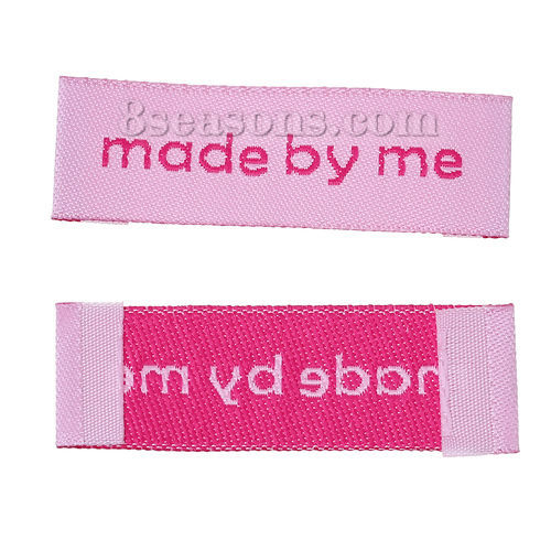 テリレン 織りネームDIY スクラップブッキング クラフト 長方形 ピンク " made by me" 45mm x 15mm、 50 個 の画像