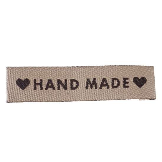 テリレン 織りネームDIY スクラップブッキング クラフト 長方形 ライトコーヒー ハートパターン " Hand Made" 60mm x 15mm、 50 個 の画像