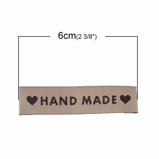テリレン 織りネームDIY スクラップブッキング クラフト 長方形 ライトコーヒー ハートパターン " Hand Made" 60mm x 15mm、 50 個 の画像