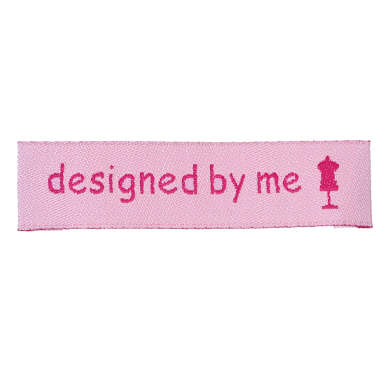 テリレン 織りネームDIY スクラップブッキング クラフト 長方形 ピンク " designed by me" 60mm x 15mm、 50 個 の画像