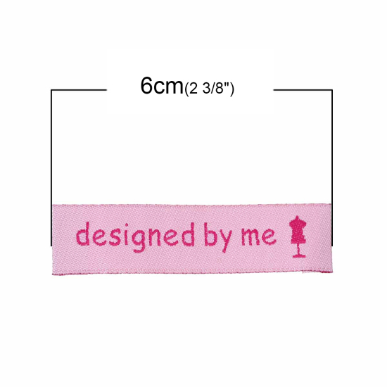 テリレン 織りネームDIY スクラップブッキング クラフト 長方形 ピンク " designed by me" 60mm x 15mm、 50 個 の画像