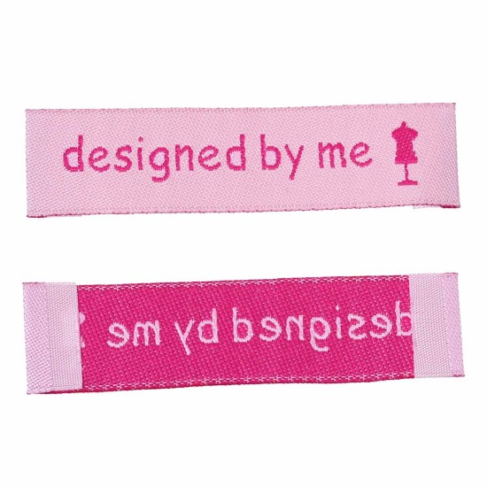 テリレン 織りネームDIY スクラップブッキング クラフト 長方形 ピンク " designed by me" 60mm x 15mm、 50 個 の画像