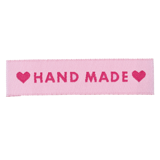 テリレン 織りネームDIY スクラップブッキング クラフト 長方形 ピンク ハートパターン " Hand Made" 60mm x 15mm、 50 個 の画像