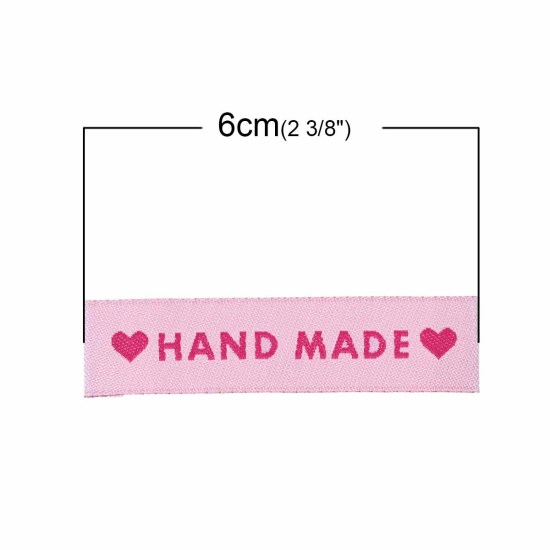 テリレン 織りネームDIY スクラップブッキング クラフト 長方形 ピンク ハートパターン " Hand Made" 60mm x 15mm、 50 個 の画像