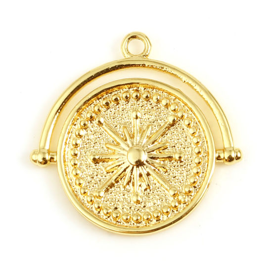 Image de Breloques Galaxie en Laiton Rond Plaqué Or Véritable 18K Etoile 17mm x 16mm, 1 Pièce