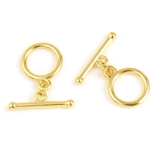 Image de Fermoir Toggle en Laiton Plaqué Or Véritable 18K Rond 26mm x 23mm, 2 Kits