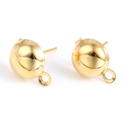 Image de 10 Pcs Boucles d'Oreilles Puces en Laiton Plaqué Or Véritable 18K Rond avec Boucle 14mm x 10mm, Epaisseur de Fil: 0.7mm(taille 21)