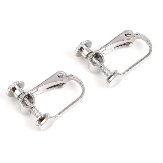 真鍮 ノンホールクリップイヤリング リアルプラチナメッキ U字形 接着剤 ( 4mm に合う） 15mmx 12mm、 4 個 の画像