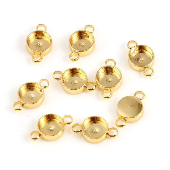 真鍮 コネクター 18K リアルゴールドメッキ 円形 台座付 ( 6mmに合う) 12mmx 7mm、 5 個 の画像