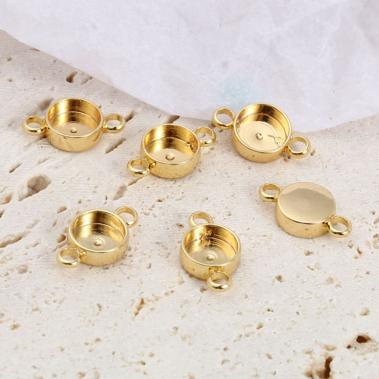 真鍮 コネクター 18K リアルゴールドメッキ 円形 台座付 ( 6mmに合う) 12mmx 7mm、 5 個 の画像