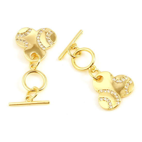 Image de Fermoir Toggle en Laiton Plaqué Or Véritable 18K Fleur à Strass Transparent 29mm x 14mm, 1 Kit