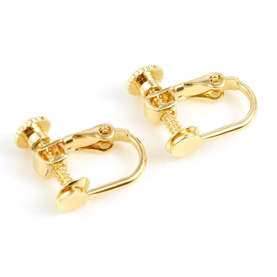 真鍮 ノンホールクリップイヤリング 18K リアルゴールドメッキ U字形 接着剤 ( 4mm に合う） 13mmx 12mm、 4 個 の画像