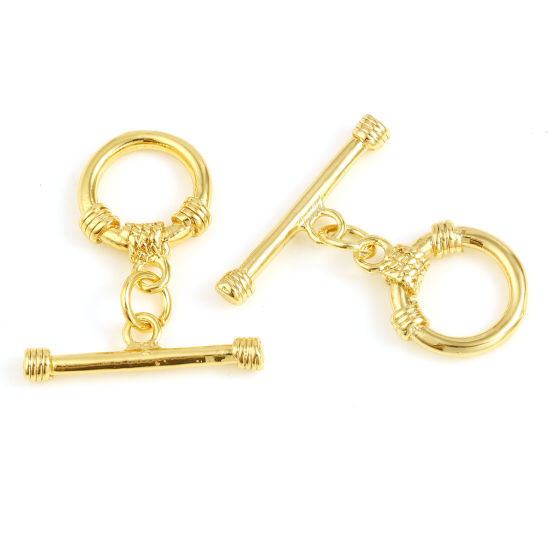 Image de Fermoir Toggle en Laiton Plaqué Or Véritable 18K Rond 20mm x 20mm, 2 Kits