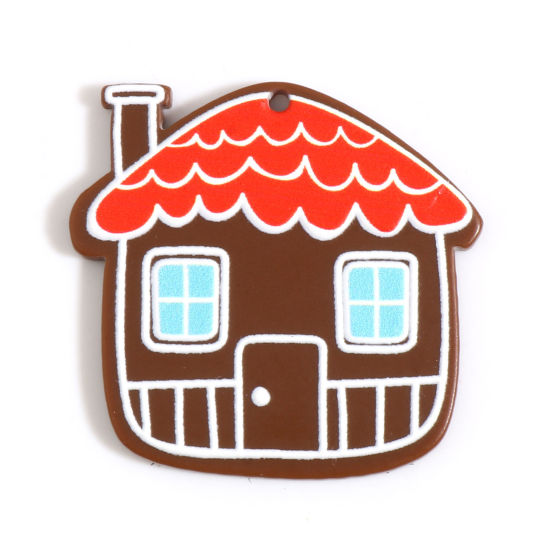 Imagen de Resina Colgantes Casa Rojo & Café 34mm x 32mm, 10 Unidades