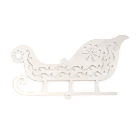 Image de Connecteurs Estampe en Filigrane en Laiton Traîneau de Noël Argent Mat Flocon de Neige 65mm x 35mm, 5 Pcs