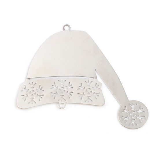 Image de Connecteurs Estampe en Filigrane en Laiton Chapeau de Noël Argent Mat Flocon de Neige 52mm x 45mm, 5 Pcs