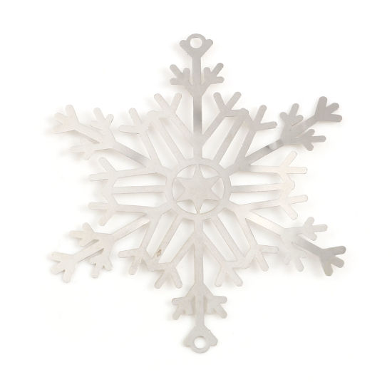 Image de Connecteurs Estampe en Filigrane en Laiton Flocon de Neige de Noël Argent Mat 50mm x 43mm, 5 Pcs