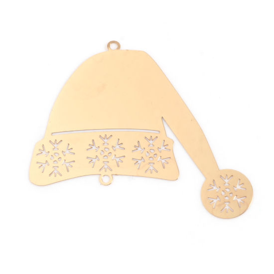 Image de Connecteurs Estampe en Filigrane en Laiton Chapeau de Noël Doré Flocon de Neige 52mm x 45mm, 5 Pcs