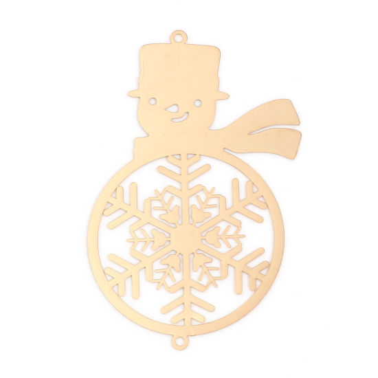 Image de Connecteurs Estampe en Filigrane en Laiton Bonhomme de Neige de Noël Doré Flocon de Neige 62mm x 41mm, 5 Pcs