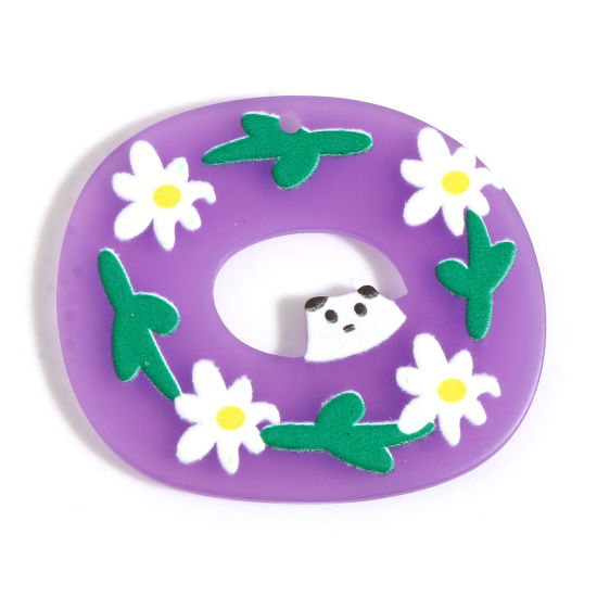 Image de Pendentifs en Résine Ovale Violet Feuilles de Fleur 39mm x 33mm, 10 Pcs
