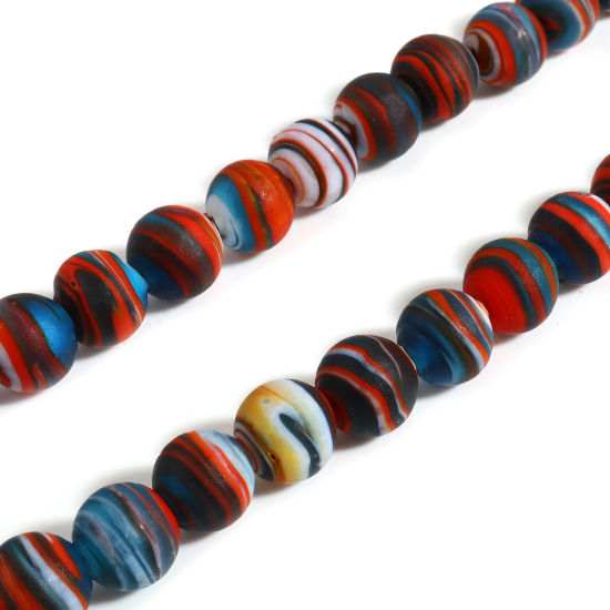 Bild von Muranoglas Perlen Rund Bunt Streifen ca 12mm D., Loch:ca. 2mm, 10 Stück