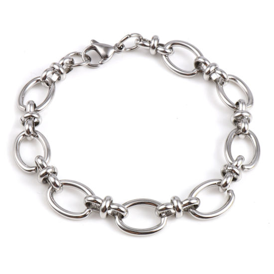 Image de Bracelets En Gros Argent Mat en 304 Acier Inoxydable, Ovale Chaîne à Maillons Faite à la Main Unisexe Élégant Minimaliste Cadeau Fournitures de Bijoux 19.5cm long, 1 Pièce