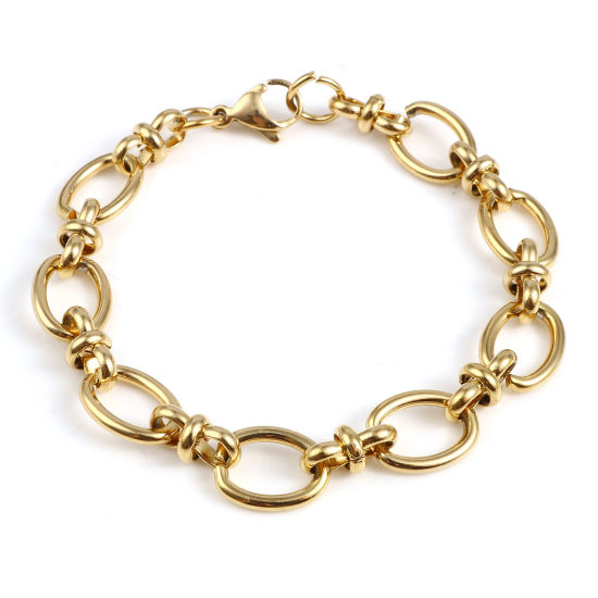 Image de Bracelets En Gros Doré en 304 Acier Inoxydable, Ovale Chaîne à Maillons Faite à la Main Placage sous Vide, Unisexe Élégant Minimaliste Cadeau Fournitures de Bijoux 19.5cm long, 1 Pièce