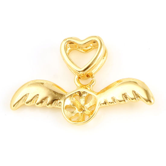 Image de Bélière pour Perle La Saint Valentin en Laiton Plaqué Or Véritable 18K Aile Cœur Épaisseur d'Aiguille 7mm, 19mm x 11mm, 1 Pièce