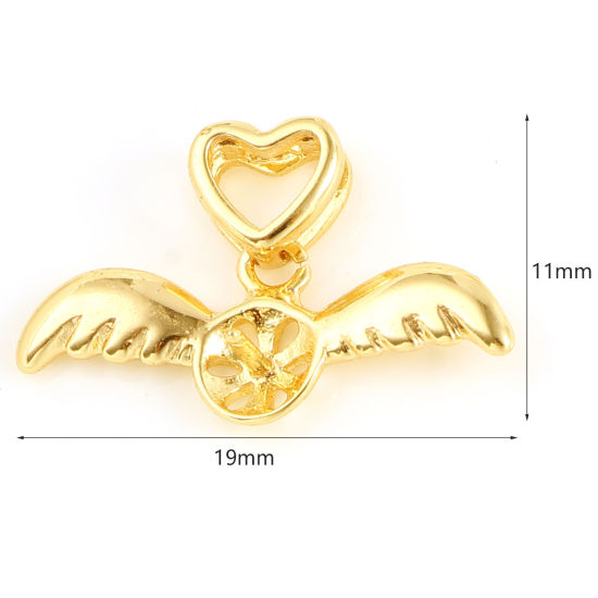 Image de Bélière pour Perle La Saint Valentin en Laiton Plaqué Or Véritable 18K Aile Cœur Épaisseur d'Aiguille 7mm, 19mm x 11mm, 1 Pièce