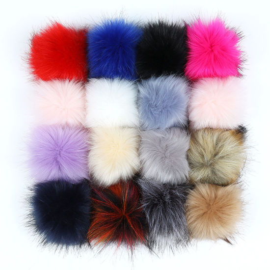 Image de Pompon en Polyester & Acrylique avec Bande de Caoutchouc Multicolore Rond 8cm Dia., 1 Paquet （ 16 Pcs/Paquet)