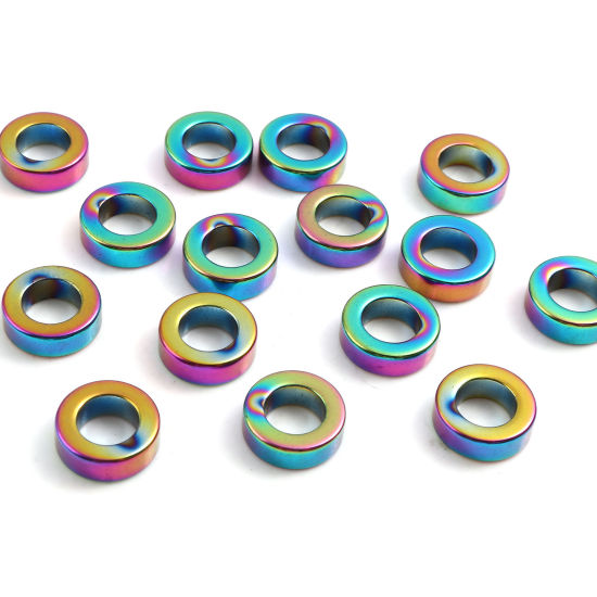 ヘマタイト ビーズ 環状 多色 約 14mm 直径、 穴: 約 8.4mm、 2 個 の画像