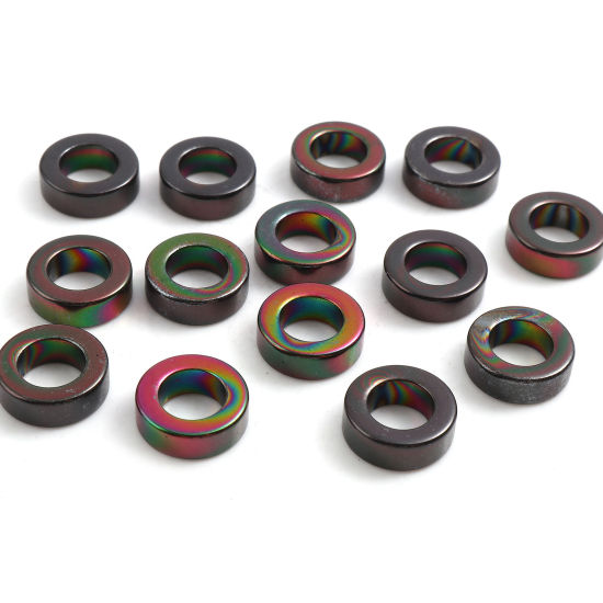 ヘマタイト ビーズ 環状 多色 約 14mm 直径、 穴: 約 8.4mm、 2 個 の画像