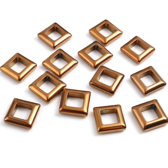 ヘマタイト ビーズ 正方形 ゴールデンブラウン 約 14mm x 14mm、 穴: 約 8mm、 2 個 の画像