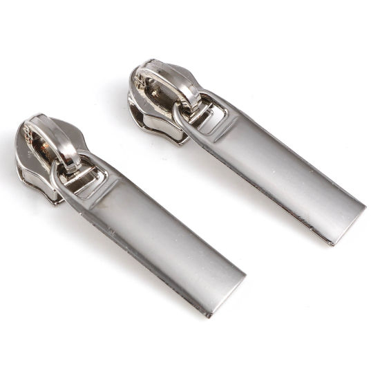 Zinc Based Alloy Zipper Pulls Garment Accessories Silver Tone Rectangle 3.7cm x 1cm, 10 PCs の画像