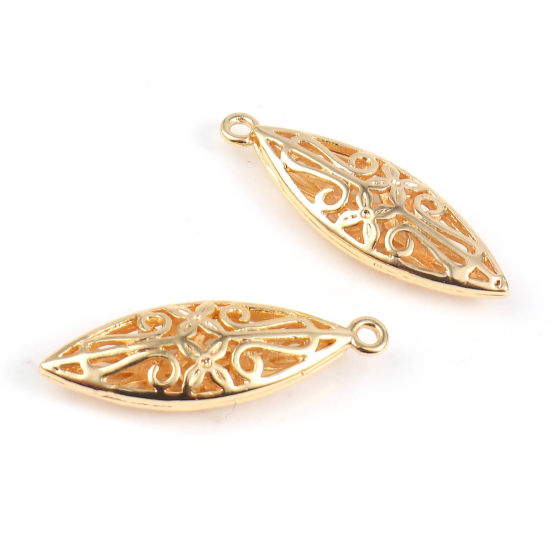 Immagine di Ottone Charms Rugby 18K Vero Oro Placcato Filigrana 28mm x 9mm, 2 Pz
