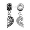 Picture of Zinc Metal Alloy European Style Large Hole Charm Dangle Beads Half Broken Heart Antique Silver Color Message " Granddaughter " Carved Hollow 35mm x 11mm, 2 PCs