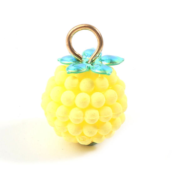 Bild von Harz Charms Himbeere Frucht Vergoldet Gelb 18mm x 12mm, 20 Stück