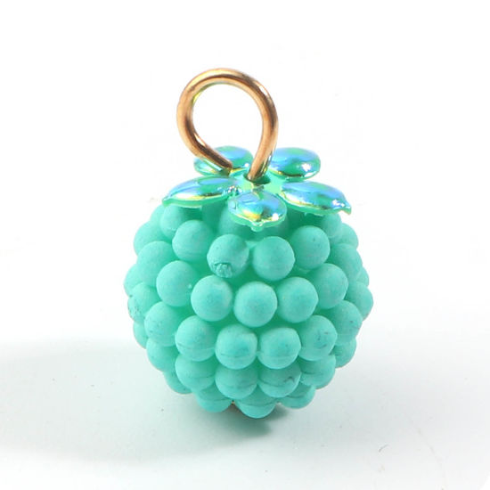 Bild von Harz Charms Himbeere Frucht Vergoldet Grün 18mm x 12mm, 20 Stück