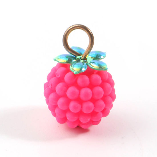 Bild von 20 Stück Harz 3D Charms Himbeere Frucht Vergoldet Fuchsie 18mm x 12mm