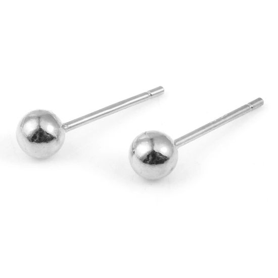 スターリングシルバー イヤリング パーツ ボール シルバー 4mm 直径、 ポスト/ワイヤーサイズ： 0.75mm 、 1 g の画像